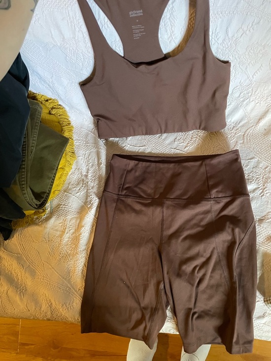 girlfriend collective Pants - girlfriend collective Brown High-Rise Biker Shorts Set